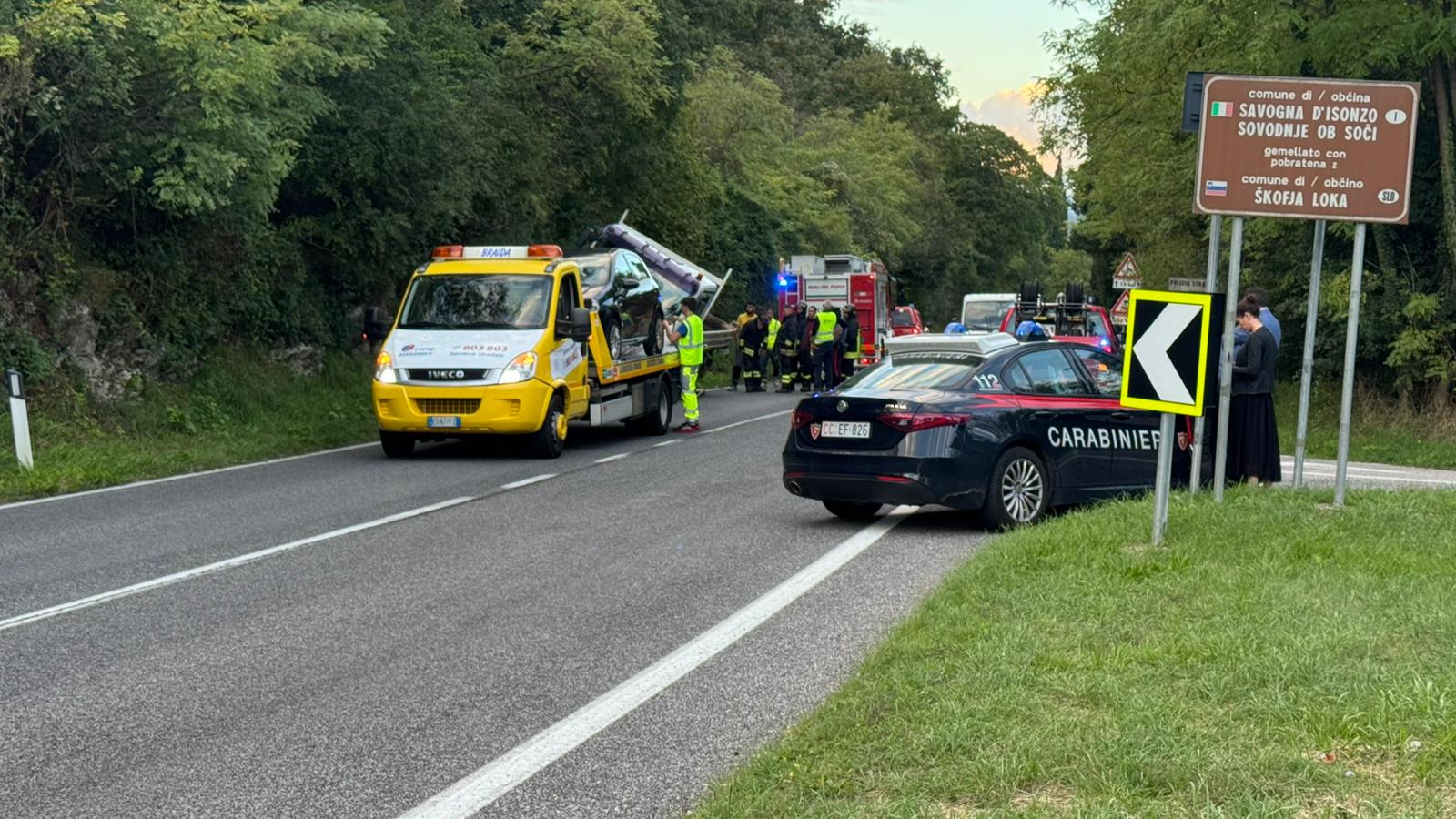 Savogna d’Isonzo, autocarro tampona autovettura. Disagi alla Viabilità