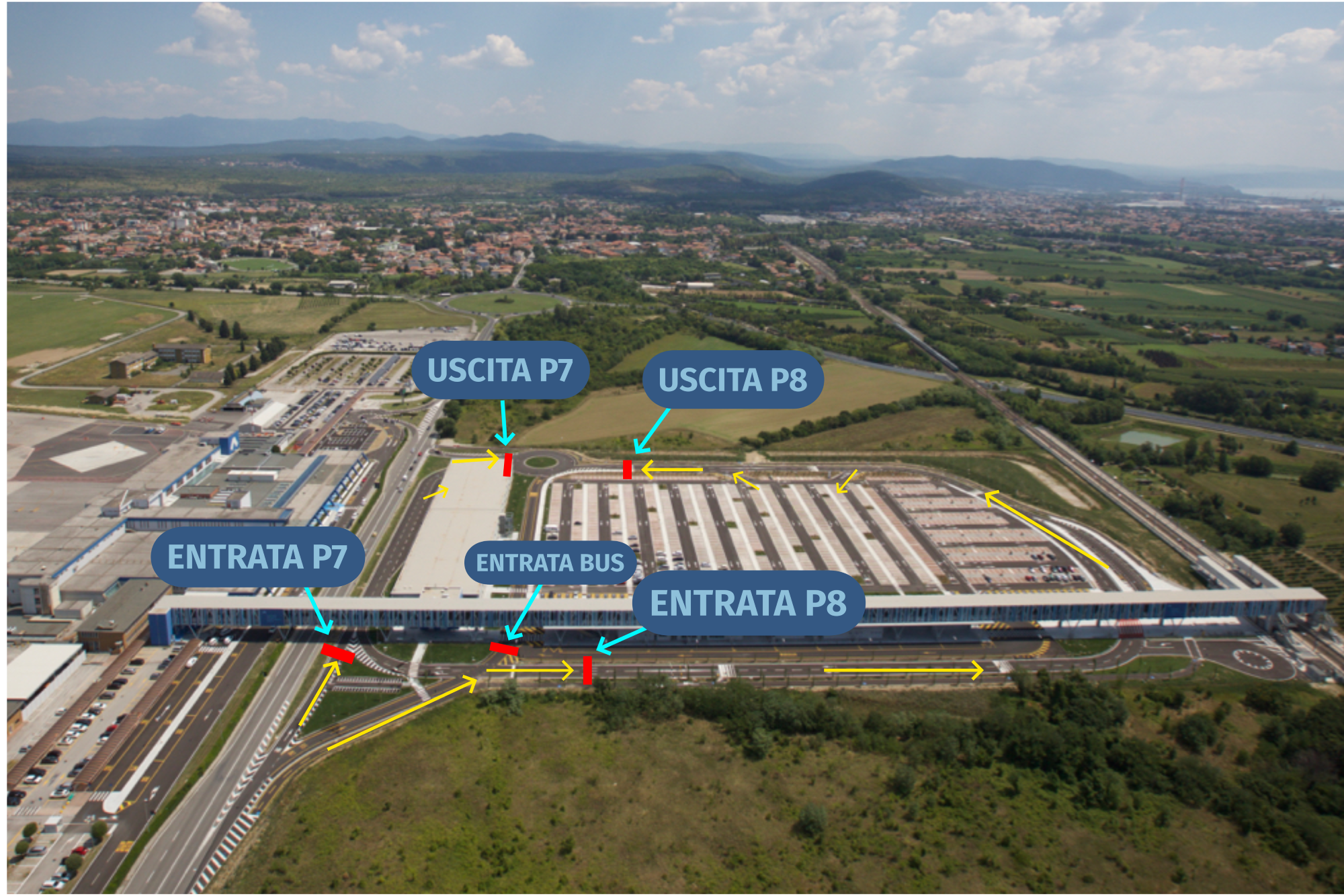 Immagine per Ronchi, dal 22 luglio il Trieste Airport cambia la viabilità: arrivano le sbarre e la lettura targhe 