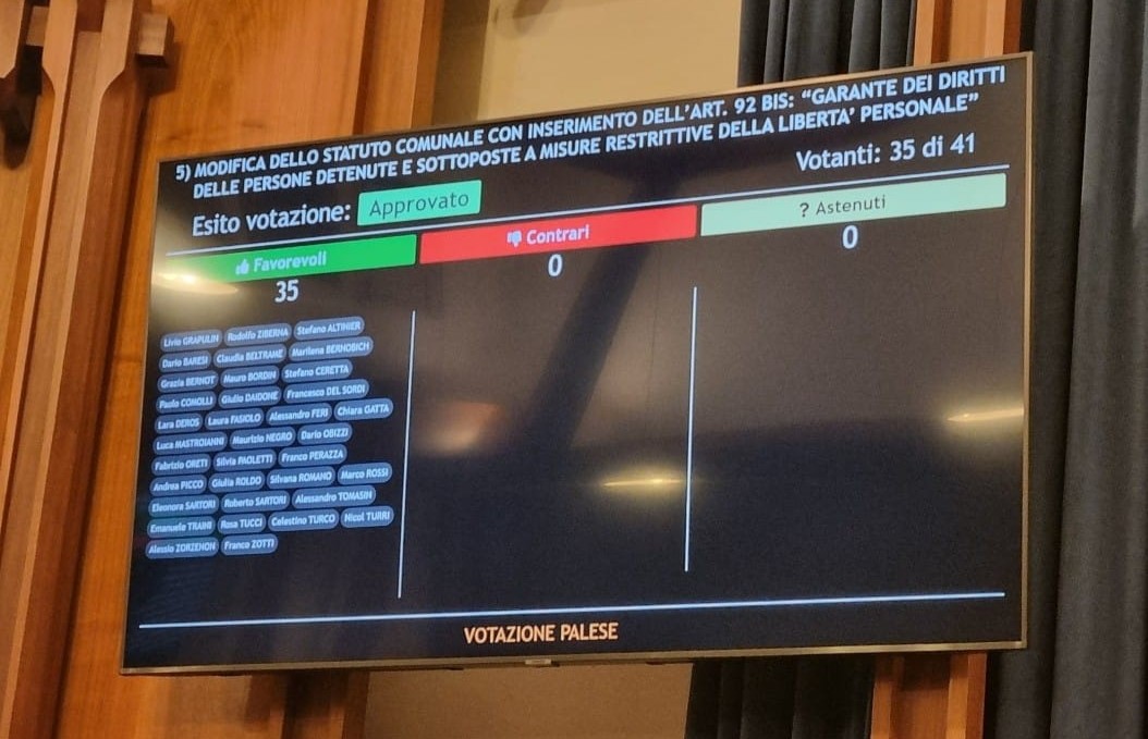 Immagine per Statuto comunale, via libera unanime del Consiglio al Garante per i diritti dei detenuti