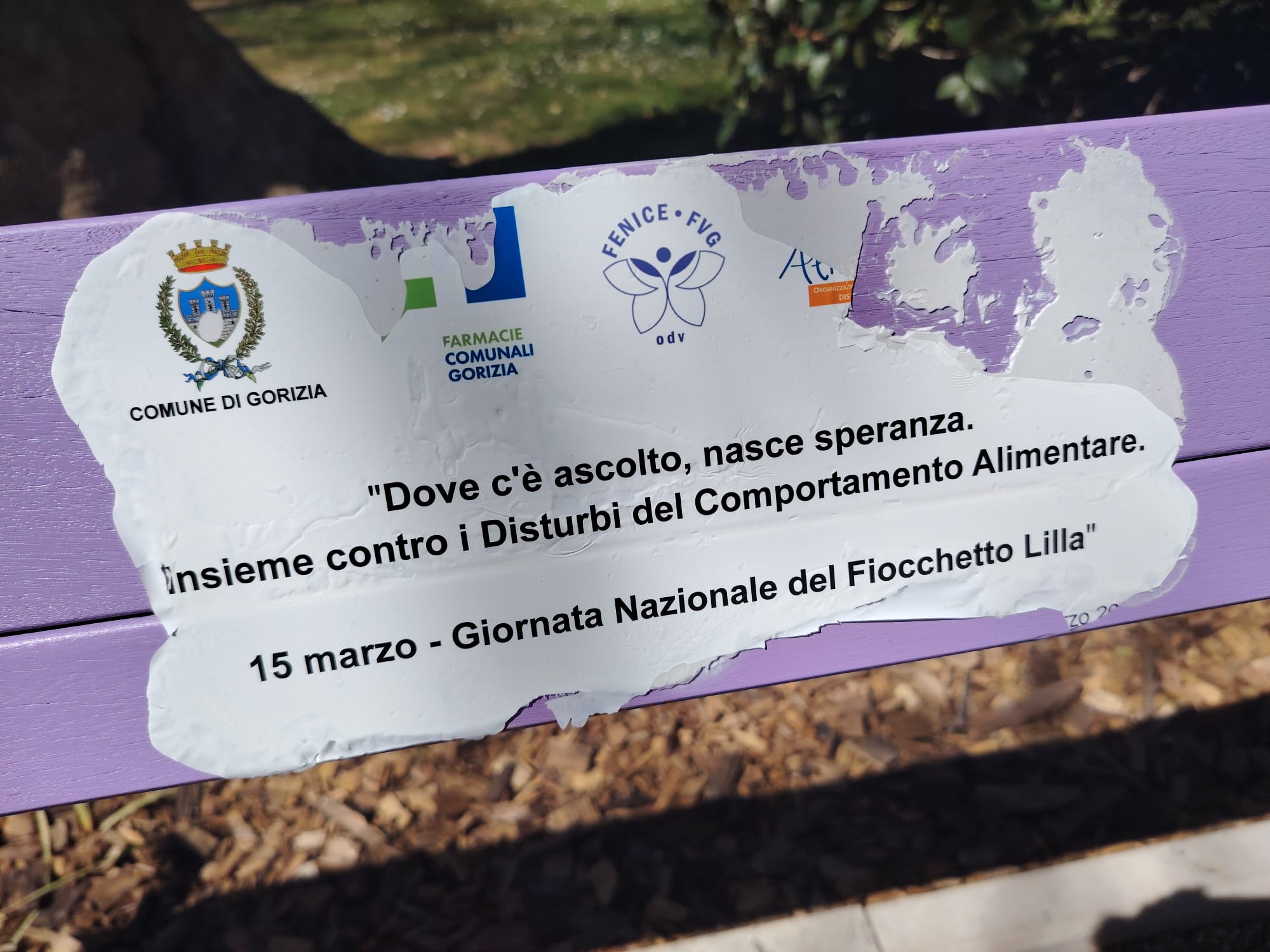 Immagine per Fotonotizia - Gorizia, vandalizzata la Panchina Lilla dei Giardini pubblici