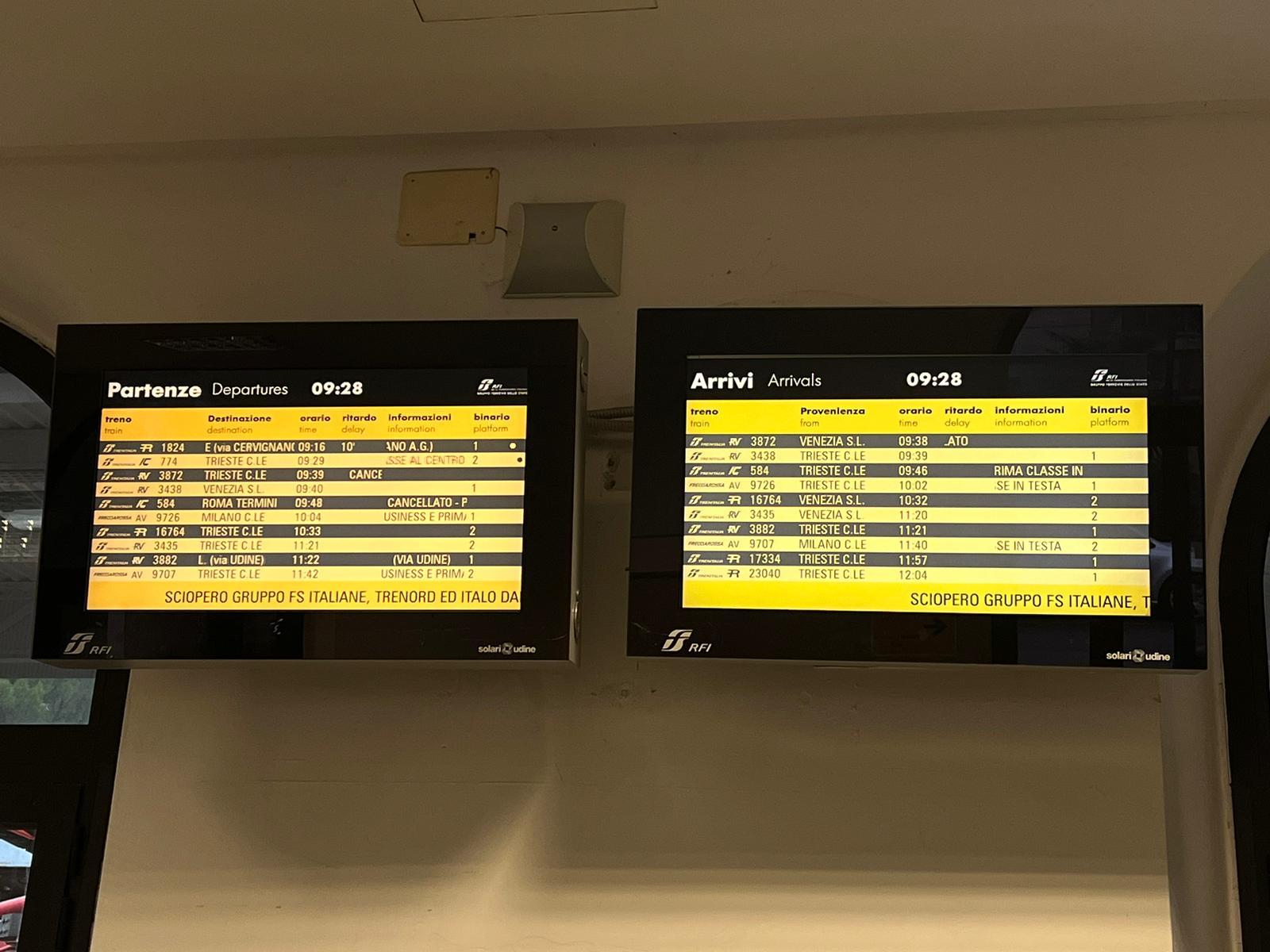 Immagine per Ancora sciopero dei treni in Fvg, ferrovie in tilt e corse cancellate
